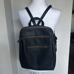 Vegan Leather Three Pocket Zipper Backpack Medium Sized With Adjustable Straps